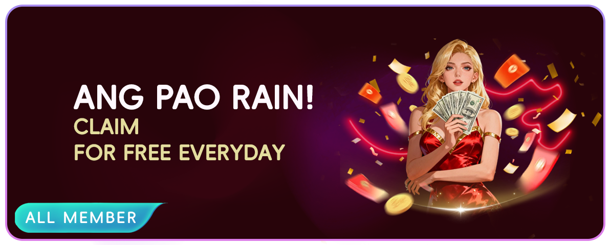Ang Pao Rain activity banner with red envelopes and a daily-claim headline.